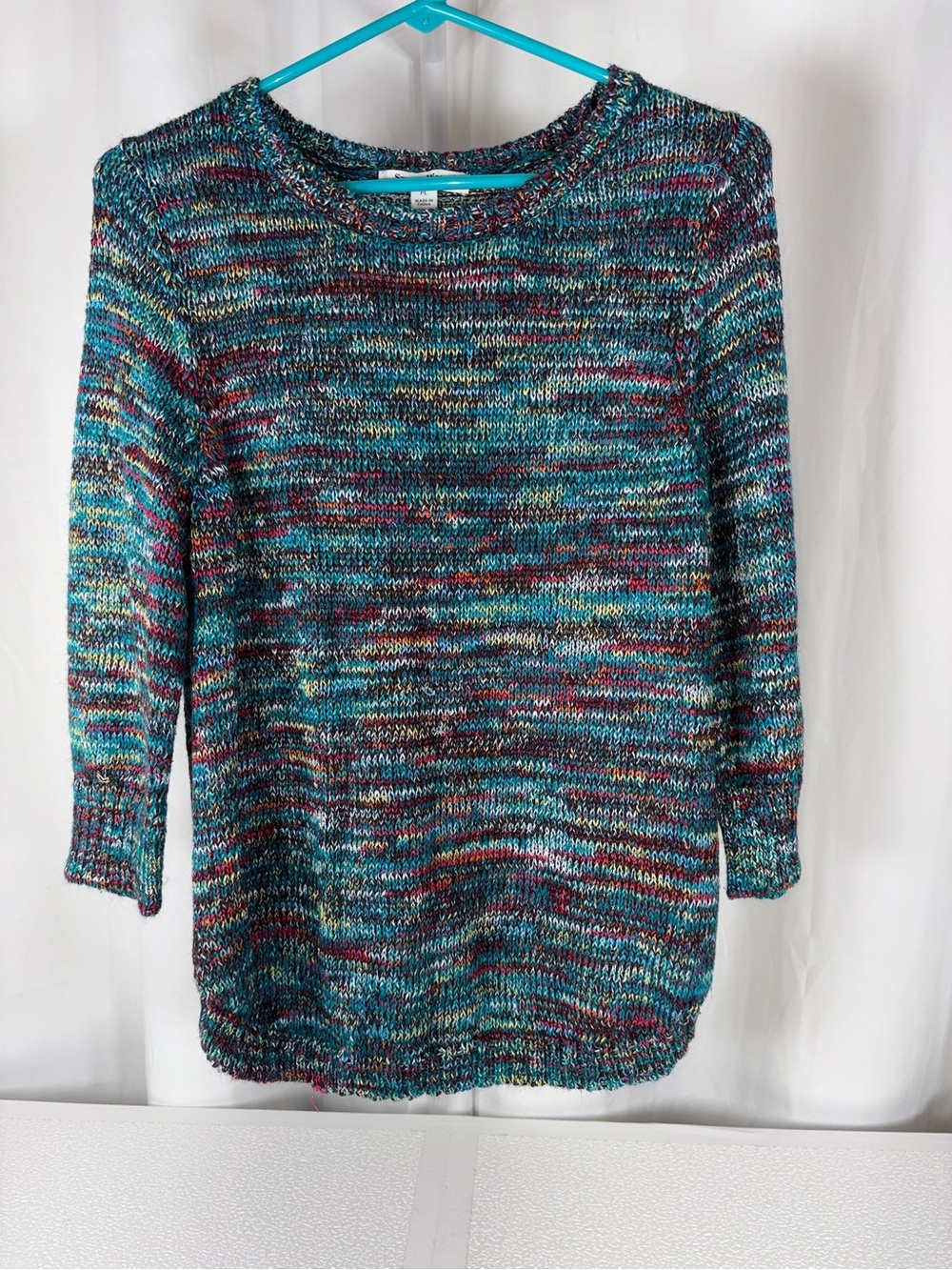 Studio Works Teal Multicolor Crewneck Sweater 5072